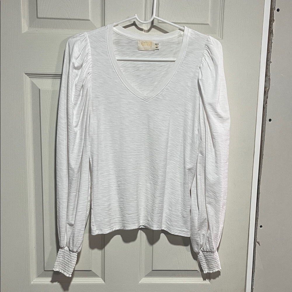 Nation LTD White Long Sleeve V-Neck Top